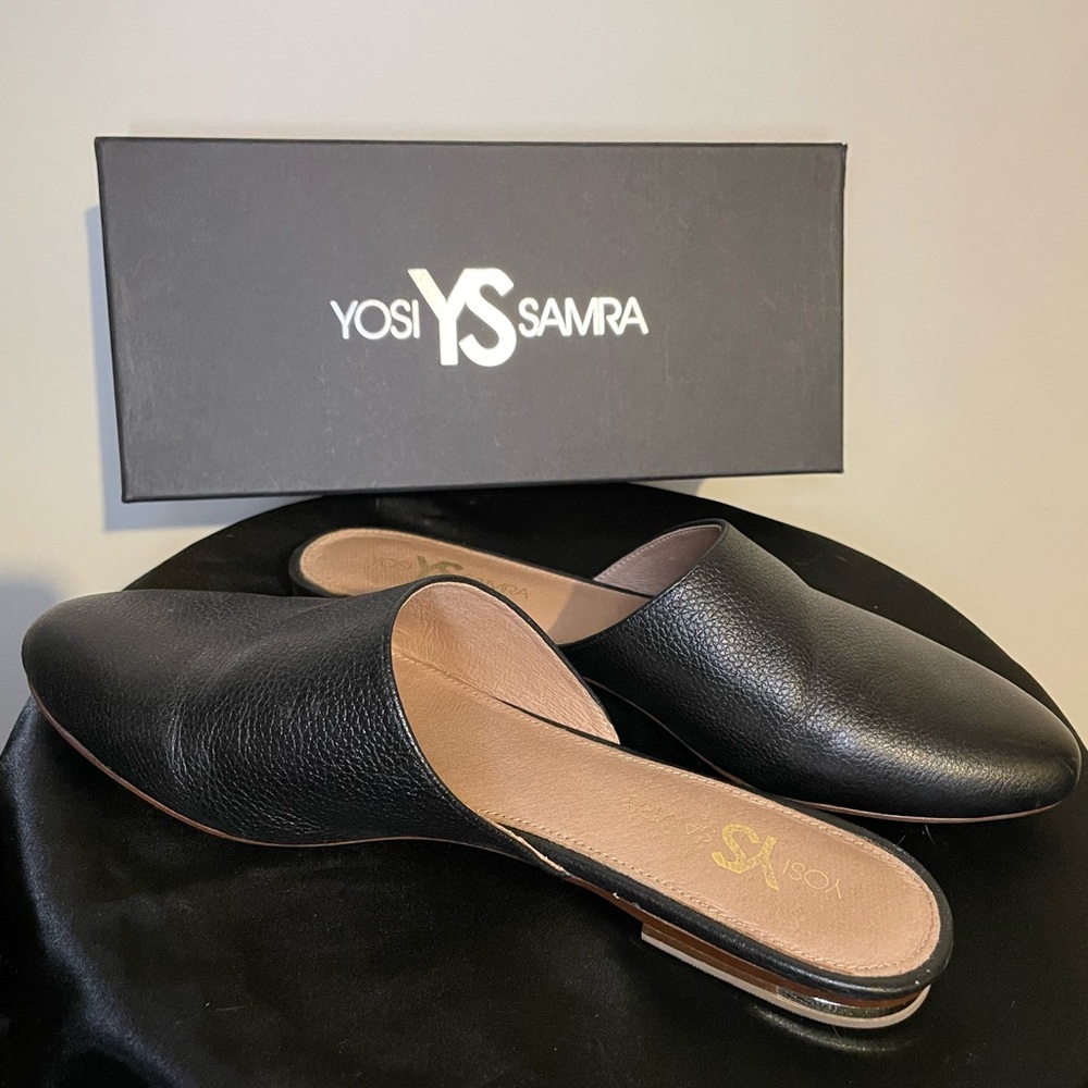 NWB Yosi Samra PARKER Black Leather Mules 9M